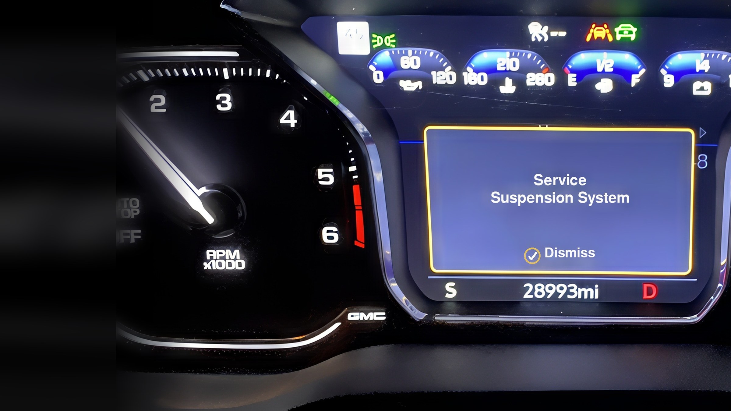 GM dashboard showing the Service Suspension System warning that our MagneRide bypass kits clear