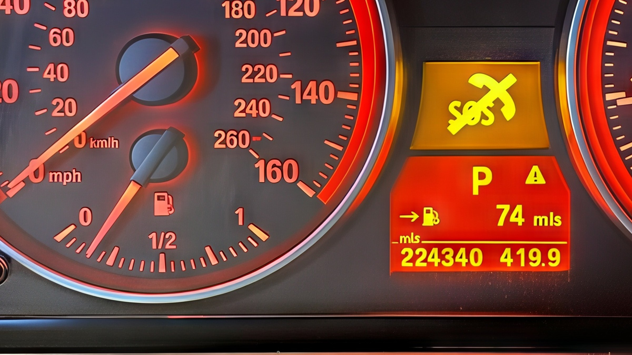 BMW dashboard showing the SOS light that our fiber optic bypass loops fix