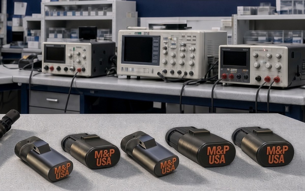 M&P USA ride height simulators on a workbench in front of test equipment