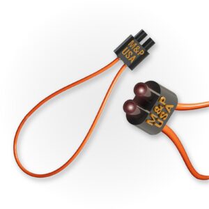 M&P USA universal female MOST fiber optic bypass loop for BMW and Mercedes-Benz, shown from two angles