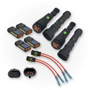 M&P USA Z55 2-axle MagneRide bypass kit with 4 shock simulators, 4 ride height simulators, factory connectors, and 2 free rear pigtails