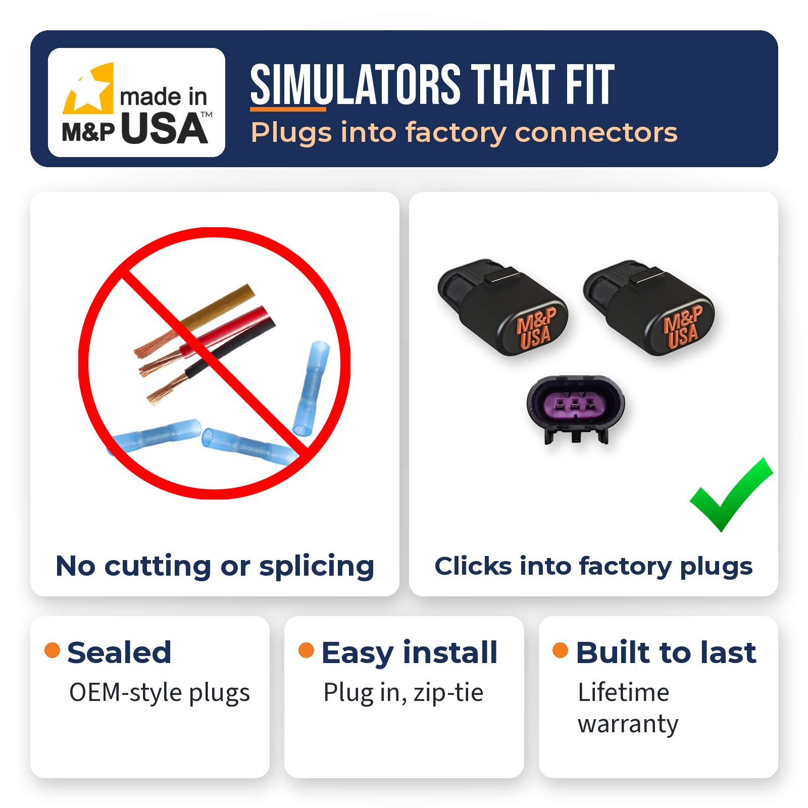 M&P USA Z95 ride height simulators that plug into the factory 3-pin connector with no cutting